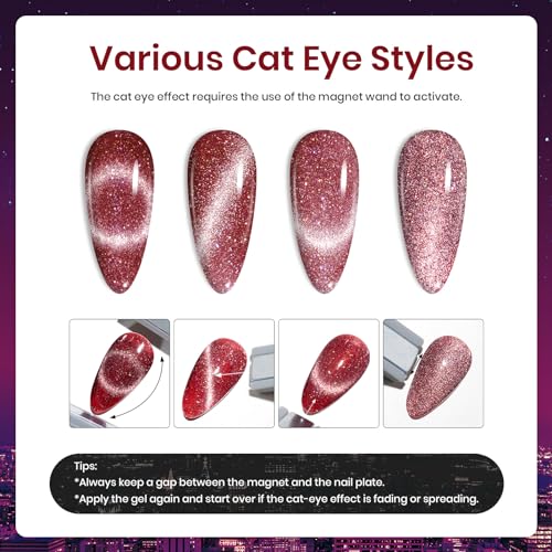 Image of Beetles Cat Eye Gel Nail Polish Set 6 Colors Glitter Red Purple Blue Nail Polish with Magnet Spring Gel Polish Soak Off U V Led Gifts for Women Girls Salon DIY Home