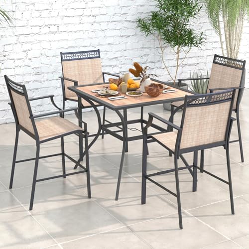 Image of Giantex Patio Table with Umbrella Hole, Outdoor Dining Table for 4 People with All Weather Resistant Tabletop, Metal Support Legs, Square Bistro Table for Porch Deck Garden Backyard Poolside