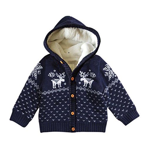 LNGRY Toddler Unisex Baby Button-up Cotton Coat Deer Christmas Cardigan Sweater (Dark Blue, 3-4 Years)