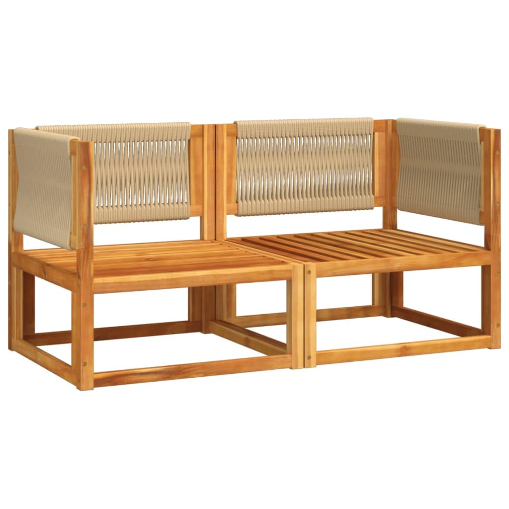Set di 2 divani da giardino in legno di acacia, con cuscini imbottiti, divano da giardino modulare con schienali intrecciati, set di mobili da giardino con cuscini e corda intrecciata