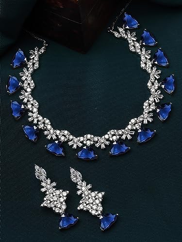 Image of Karatcart Silver Tone Green American Diamond Studded Necklace Set for Women