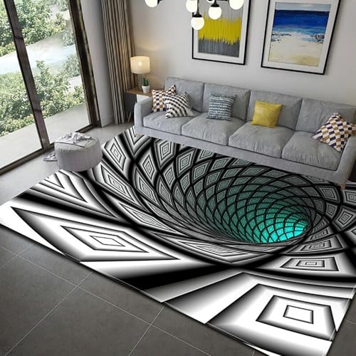 Geometric Sqaure Pattern 3D Vortex Visual Illusion Area Rug Modern Time Tunnel Kids Playroom Bedroom Floor Carpet Rectangular Rugs Mat,5’x8′