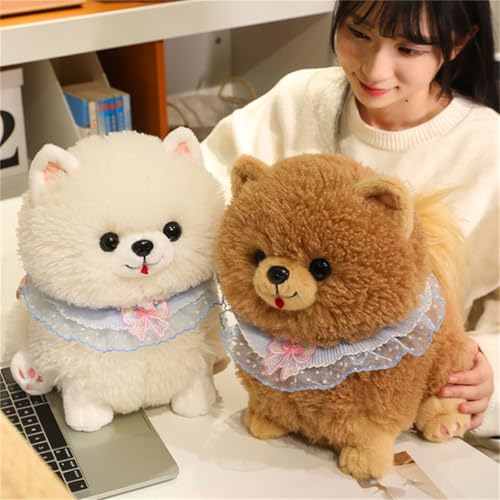 champracer Soft Pomeranian Hund Kuscheltier, süßes weiches Plüsch-Spielzeug,realistisches Pommern Plüsch schönes Tier niedliche und weiche Geschenke Hund,für gemütliches Spielen (25Cm,White)