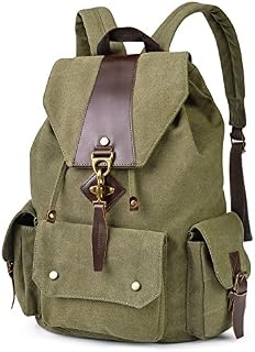 VBG VBIGER Canvas Backpack Vintage Canvas Leather Backpack Casual Bookbag Laptop Backpacks Travel
