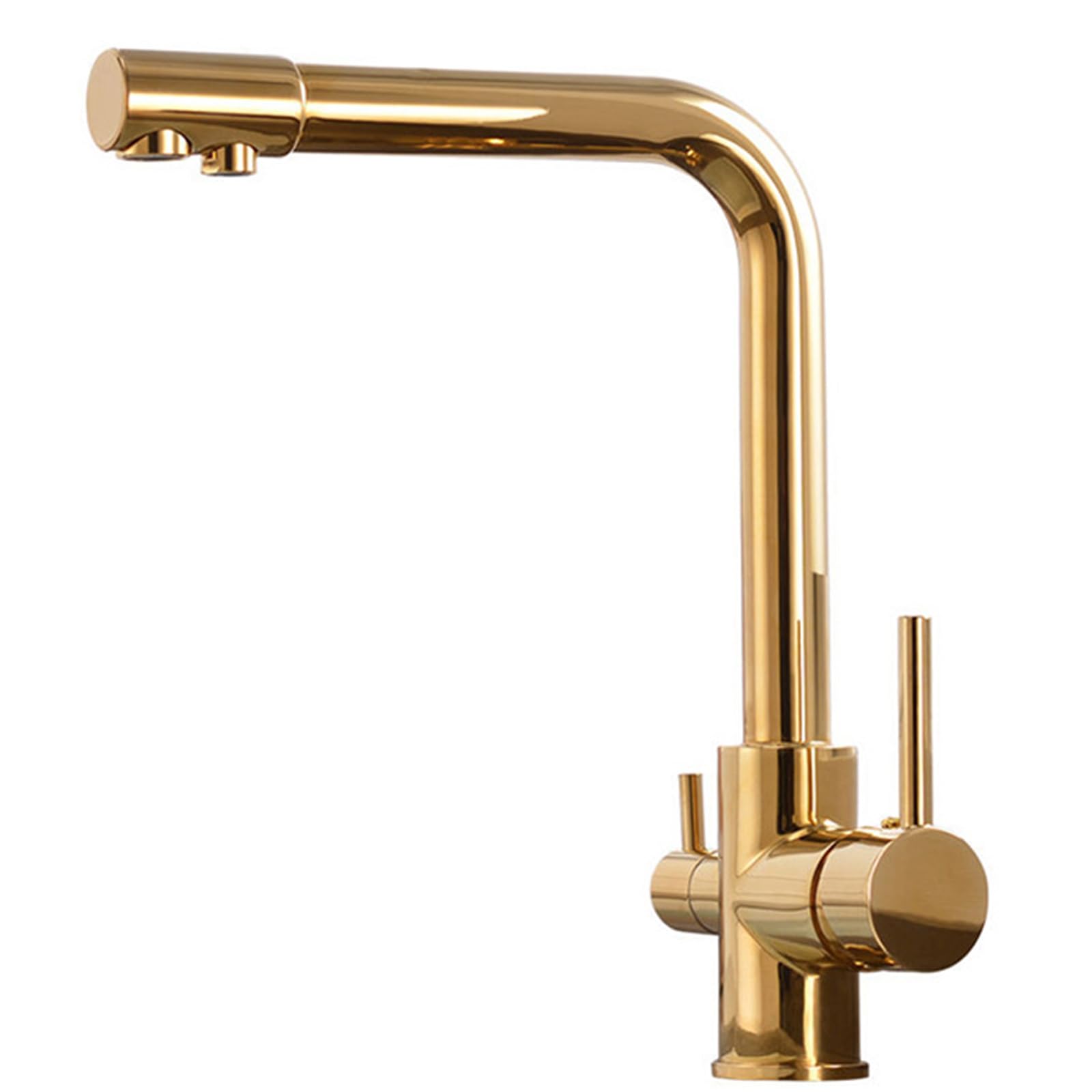 FCXWEVR 3 Way Gold Kitchen Sink Tap Triflow Drinking Water Filter Mixer 3 in 1 Faucet with Dual Levers Perfect for Home & Office Durable & Stylish Design