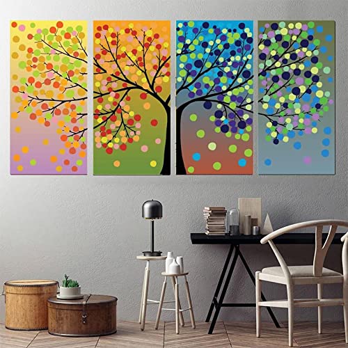 Tableau canvas Four Season Lucky Tree déco salon 15x20cm 4pcs