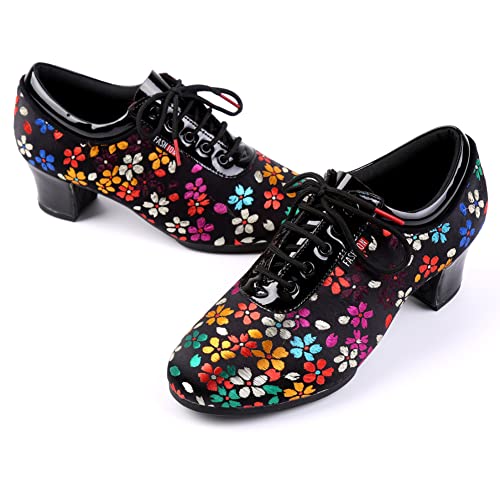 Women Latin Ballroom Dance Shoes Lace up Modern Performence Latin Salsa Practice Dance Shoes,Model 6013