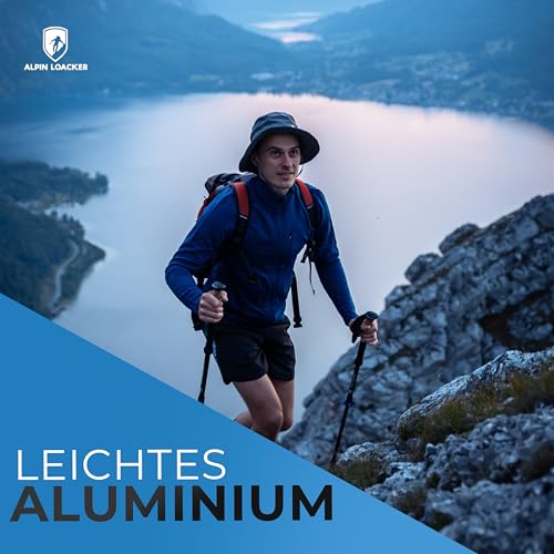 Foto von ALPIN LOACKER Teleskop Wanderstöcke Aluminium mit Korkgriff I Leichte Nordic Walking Stöcke Damen und Herren für Skifahren und Wandern I Trekkingstöcke für Bergsport, rot