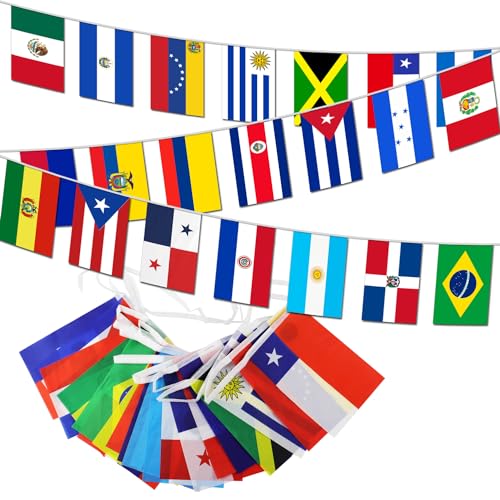 Image of Premium Quality 30Ft Latin America 21 Countries String Flag - Spanish Language Speaking Assorted Latino Hangings Banners Perfect for Party Decorations, Bars, Sports Clubs, School Festivals,