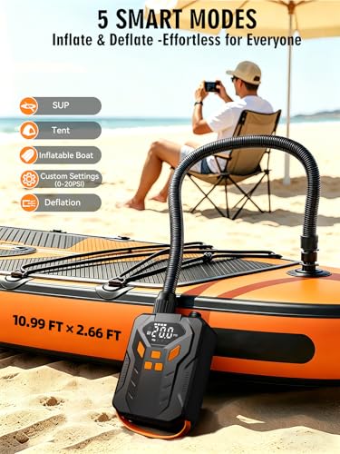 JivDaw Electric Paddle Board Pump, High Pressure 20 PSI Rechargeable SUP Pump with Intelligent Dual-Stage Inflation & Deflation, Auto-Off for Surfing Kites, Tents, Boats and Stand Up Paddle Boards — view 2