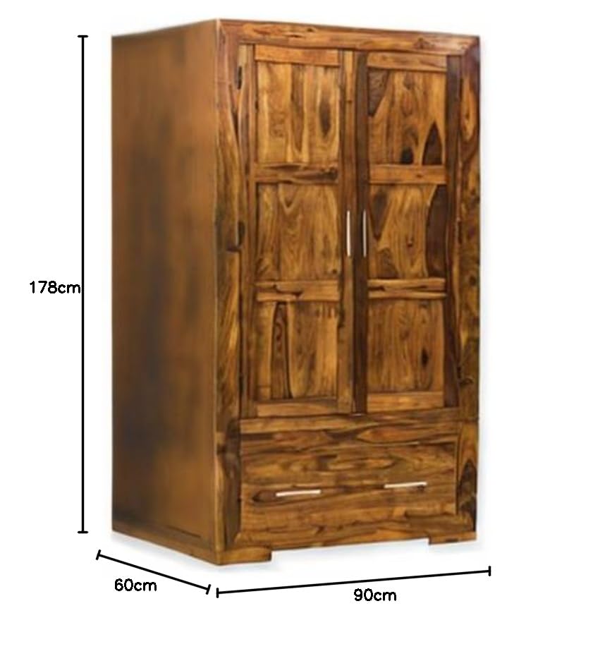 Image of Sheesham Solid Wood Romeo Storage Wardrobe for Bedroom