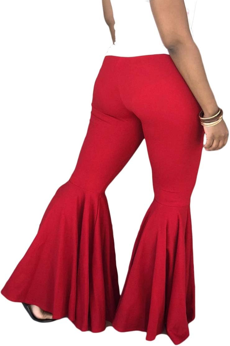GUOLEZEEV Women Bell Bottoms Solid Elastic Waist Stretchy Fitted and Flared Pants Plus Size - Image 3