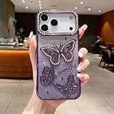 Rokmym Funda compatible con iPhone 17 Pro, linda mariposa 3D, funda para teléfono móvil Bling Diamante Glitter Cámara Protección Soft TPU Bumper Resistente a los golpes Carcasa para iPhone 17 Pro