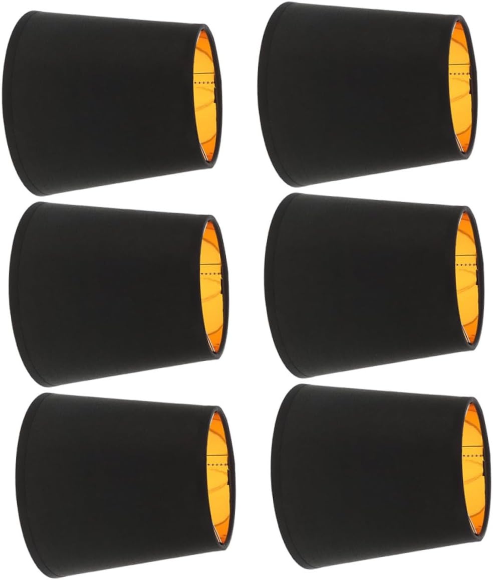 Mobestech 6Pcs Black Metal Barrel Lamp Shades with Gold Interior Screw Socket Replacement Covers for Pendant Lights Vintage Industrial Table Lampshade for Living Bedroom