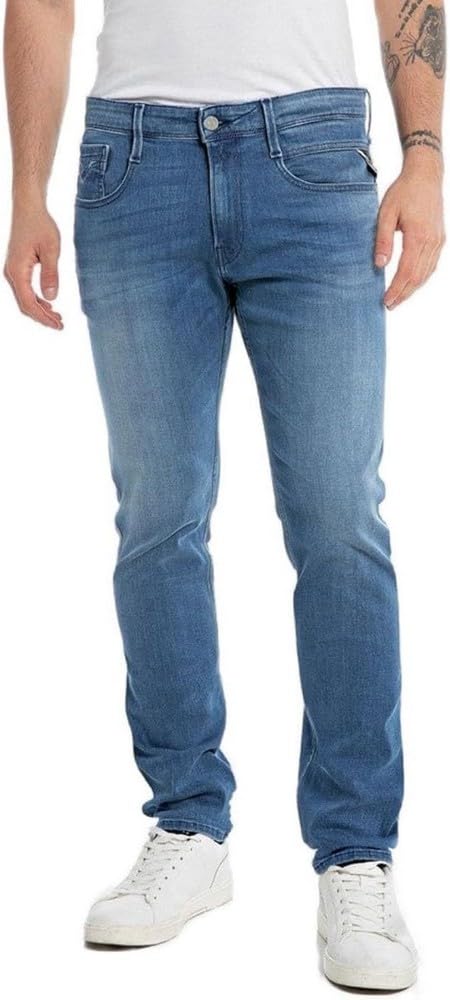 Replay Herren Jeans Anbass Slim-Fit mit Power Stretch, Dark Blue 007 (Blau), 30W / 36L