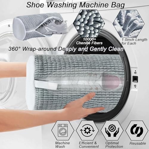 Image of Shoe Washing Machine Bag Laundry Shoe Bag for Washer & Dryer, Reusable with Durable Zipper for Sneakers & Delicates Deep Cleaning Washable Laundry Organizer Bag, All Shoe Sizes (Grey, Pack of - 2)