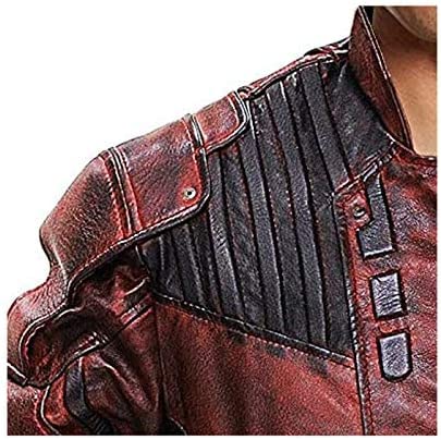Image of Mens Guardians Superhero Distressed Maroon Star Cosplay Costume Leather Biker Jacket