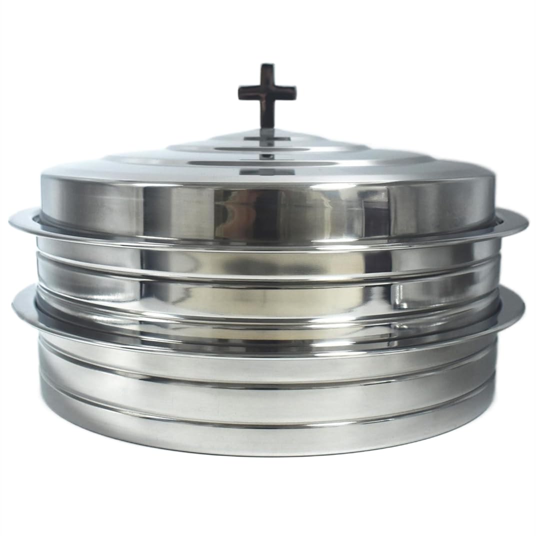 Polished Stainless Steel 2 Communion Cup Trays with Cover for Church Service,Stackable 2 Communion Holy Serving Trays with Cover,Church CommunionTrays Serving Ware Sets