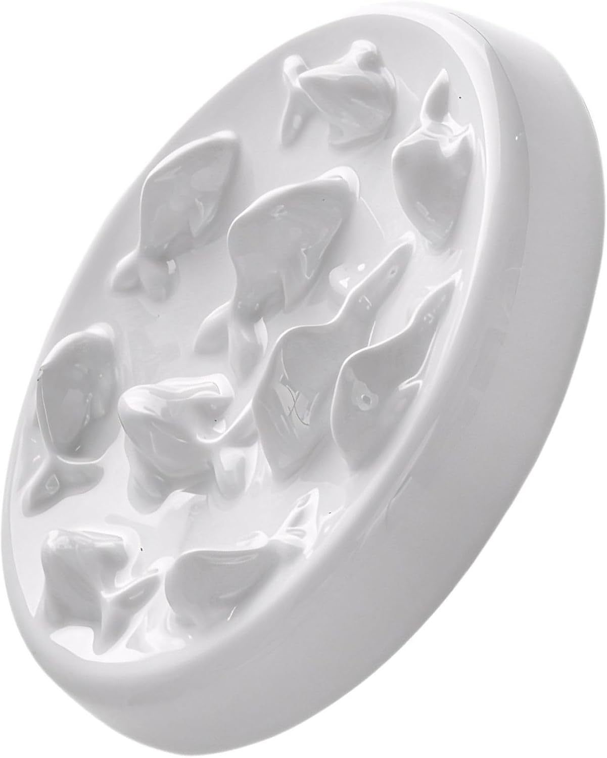 Slow Feed Pet Bowl Ceramic Feeder for Cats and Small Dogs with Fish-Shaped Design to Encourage Controlled Eating Pace