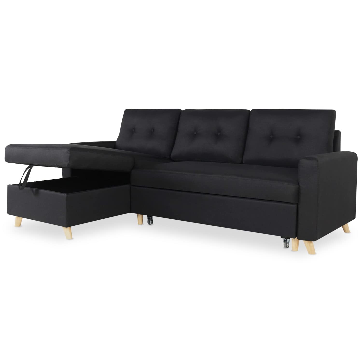 INTENSE DECO Canapé d'angle Convertible réversible Falko Tissu Noir