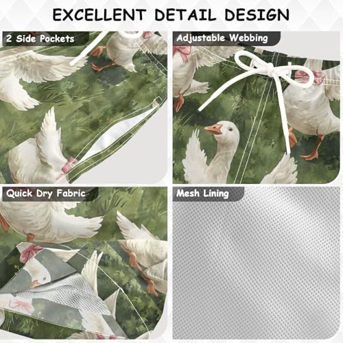 Pigsaly Boys' Swim Board Shorts Watercolor White Goose Pink Bows Boy's Swim Trunks Kids Swimwear 4T3