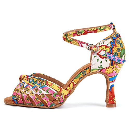 YKXLM Latin Ballroom Dance Shoes Women 3 Inch Heel Practice Dancing Shoes for Salsa Tango