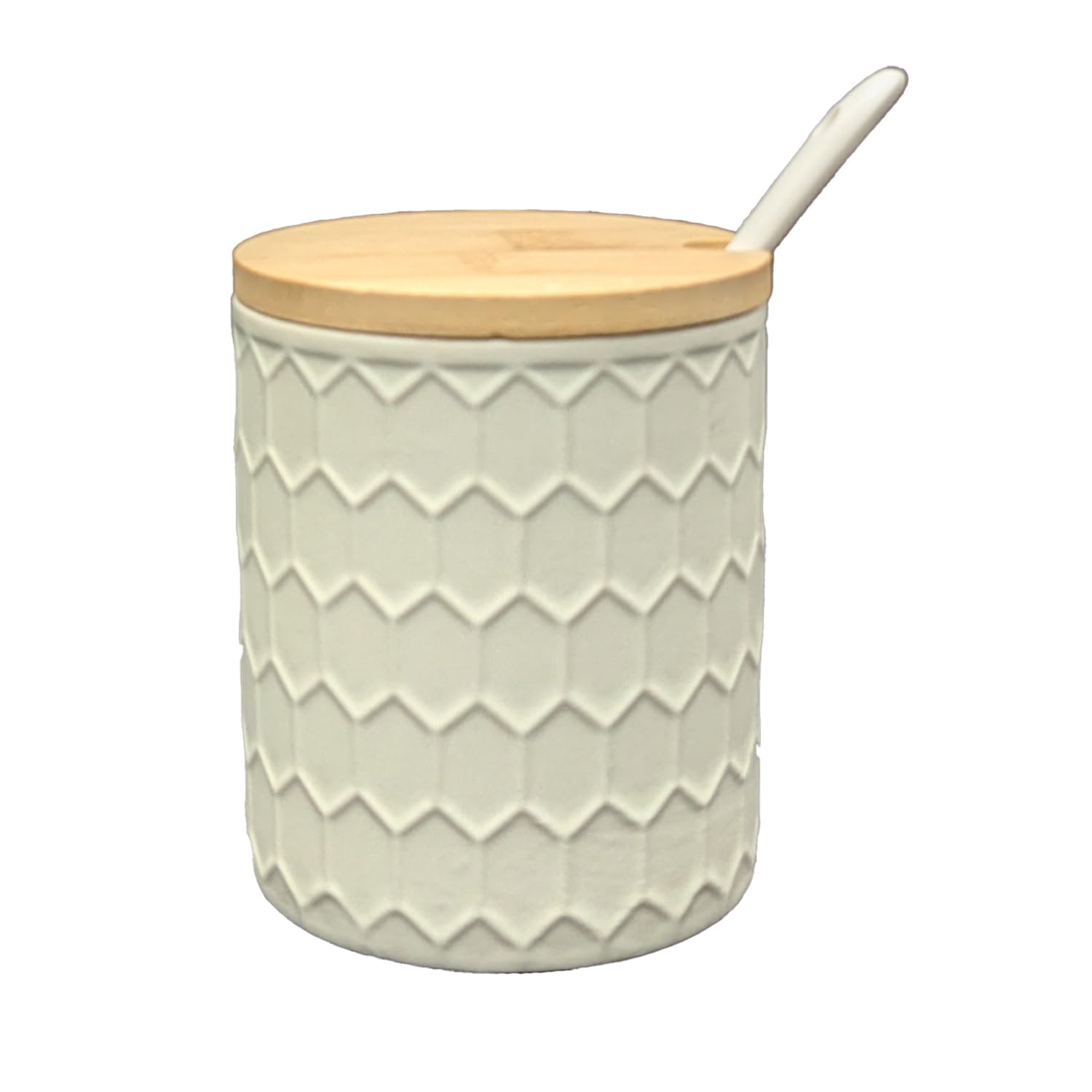 MUVELL Keramik Gewürzdose mit Löffel und Deckel, weiß , 9,5 cm hoch, 8,5 cm Durchmesser, für Zucker, Salz, Tee und Gewürze