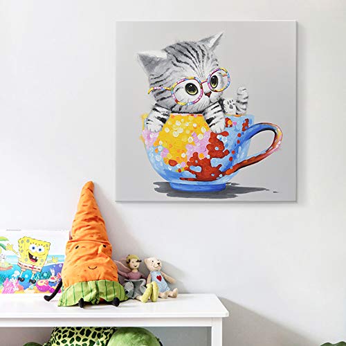 Seven Wall Arts Colorful Animals Wall Art Happy Frog With Glasses Funny Cute Cat Pig Chimp Canvas Paintings Poster Pictures Print Framed Artwork For Bar Kitchen Living Room Office Bathroom Home Décor #TOP6