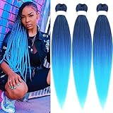 Black Blue Ombre Braiding Hair Pre Stretched Colorful Prestressed Braiding Hair Ombre Long Synthetic Colored Braiding Hair Extensions for Micro Box Braids Crochet Hair (Blue Ombre Braids 3 Packs)