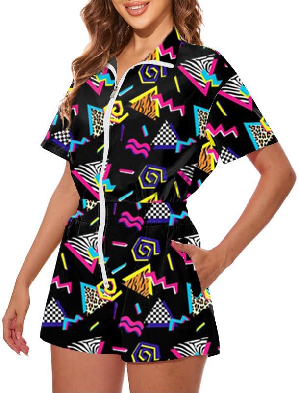 UOUA 80s Outfit Women 90s Jumpsuit Costume One-Piece Workout Track Suit Party Retro Clothing