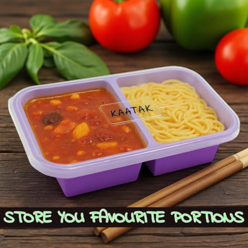 Image of BPA Free Silicone Freezer Storage Containers - Reusable, Microwave & Freezer Safe (Purple, 2 Partition)