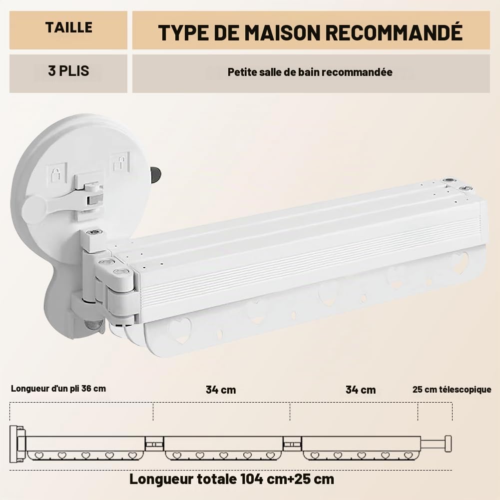 Tringle à rideau de douche avec ventouses, angle multiple, 3 pliages, 70 à 104 cm, sans perçage, tringle télescopique pour fenêtres, séparateurs de pièce et cuisines
