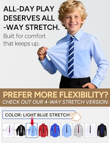 Image of Boys Long Sleeve Button-Down Dress Shirts with Tie: 2 Fabrics (Stretch /Standard) & 2 Fits (Regular /Husky)