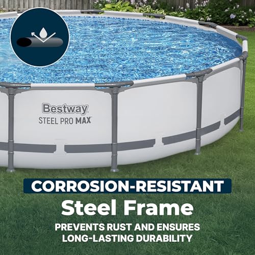 Image of Bestway Steel Pro MAX 14' x 33 inch Round Above Ground Pool Set with Pump | Metal Frame Pool, Corrosion-Resistant Steel, Puncture-Resistant Liner, Filter Pump, No-Tool Setup, Quick-Click Connectors