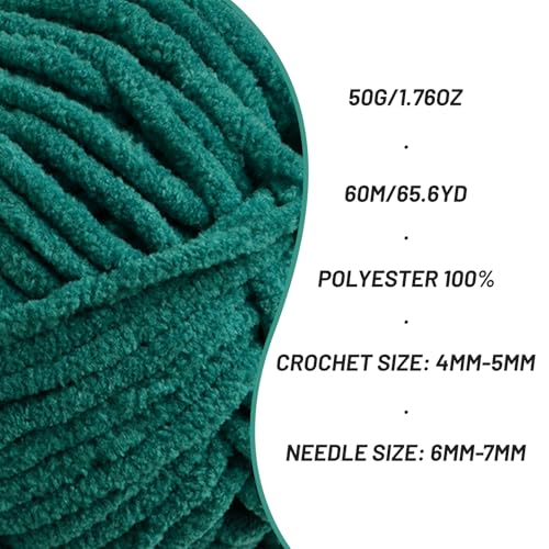 Image of 3 Packs Plush Chenille Chunky Crochet Yarn - Baby Yarn for Crocheting Soft - Velvet Yarns Knitting for Blankets Crafts - Fluffy Amigurumi Yarns 150g / 196.8yds (3 Greener)