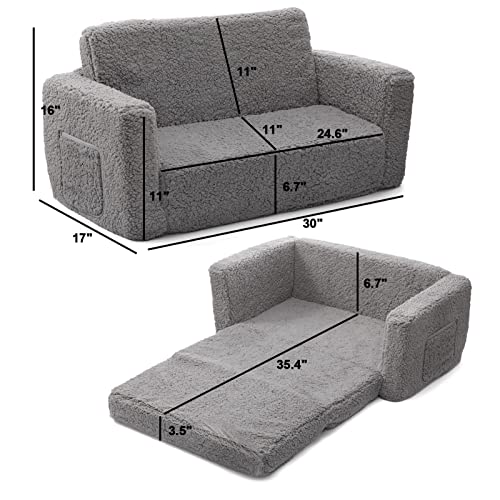 Alimorden 2-In-1 Flip Out Extra Wide Cuddly Sherpa Kids Couch, Convertible Sofa To Lounger, Grey #TOP5