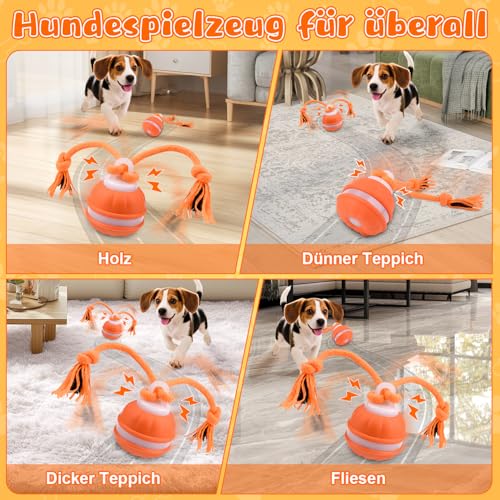 Interaktives Hundespielzeug, Hundespielzeug Unzerstörbar, Interaktiver Spielball für Hunde, Hundeball Elektrisch Ball mit Schwanz 3 Spielmodi 3 Kauschnüren USB,Intelligentes Hundespielzeug Ball(Orange