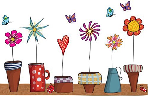 Bibitime Potted Plant Sunflower Red Heart Wall Decal Ladybug Butterfly Vinyl Sticker For Living Room Window Nursery Bedroom Kids Room Decor Home Art Mural #TOP3