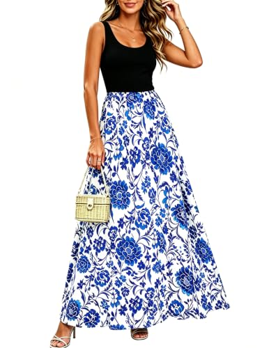 Image of Bluetime Women's Summer Boho Sleeveless Floral Print Tank Long Maxi Dress (S-3XL)