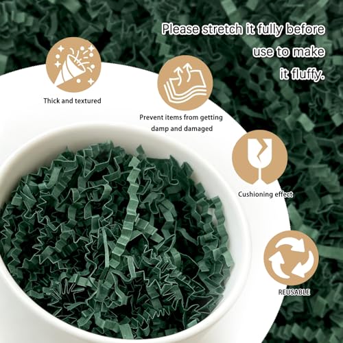 Image of Zankubom 1 /2LB Dark Green Crinkle Cut Paper Shred Filler Great for Gift Wrapping, Basket Fillers, Birthday, Gift Wrapping, Anniversary, Halloween Thanksgiving Christmas Party Decor Filling Supplies