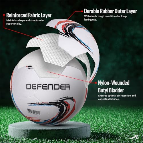 Image of Vector X Defender Rubber Moulded Soccer Futsal Ball - Durable Training Match Ball for Practice | Ideal for Turf, Hard Ground & Grassy Field | Nylon Wounded Butyl Bladder, Football - Size 5
