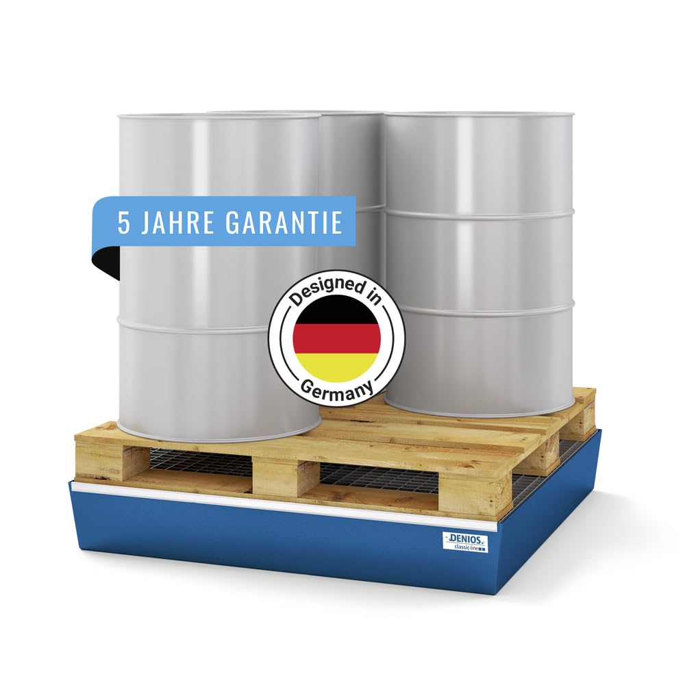 Auffangwanne classic-line aus Stahl für 4 Fässer, lackiert, m. Gitterrost, 1236x1210x190
