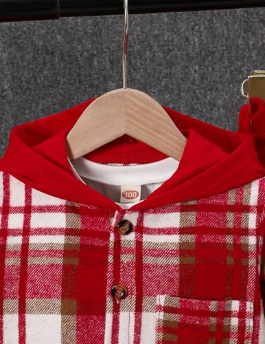 Image of 2Pcs Kids Boys Flannel Plaid Shirt Tops Pants Set Hoodie Sweatsuit for Fall Winter Spring Outfits 4-12 Years