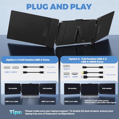 Image of JoyReal Laptop Screen Extender, 14 inch FHD 1080P IPS Portable Monitor for Laptop, Triple Screen Extender Monitor USB-C /HDMI Plug-Play for Windows, Mac, Fit 13 inch-17.3 inch Laptops