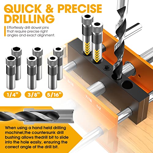 Blekoo Upgraded 6.7 Inch Self Centering Doweling Jig Kit, Drill Jig For Straight Holes Biscuit Joiner Set With 6 Drill Guide Bushings, Adjustable Width Drilling Guide Power Tool Accessory Jig (Orange) #TOP3