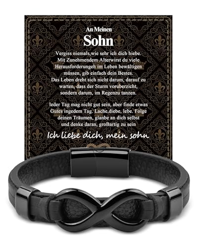 VGWON Armband für Meinen Sohn – Geschenk Von Mama, Mutter Sohn Lederarmband für Herren – Geburtstag Weihnachten Ermutigen Geschenke für Teenager Jungen