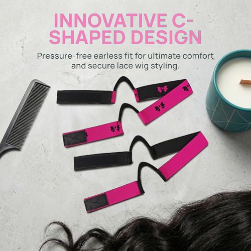 Wig Band for Lace Front, 2 Pack C-Shaped Ear Cut Out Wig Band, Double-Sided Velvet Lace Melting Band for Lace Front Wigs, Soft Comfortable Hold