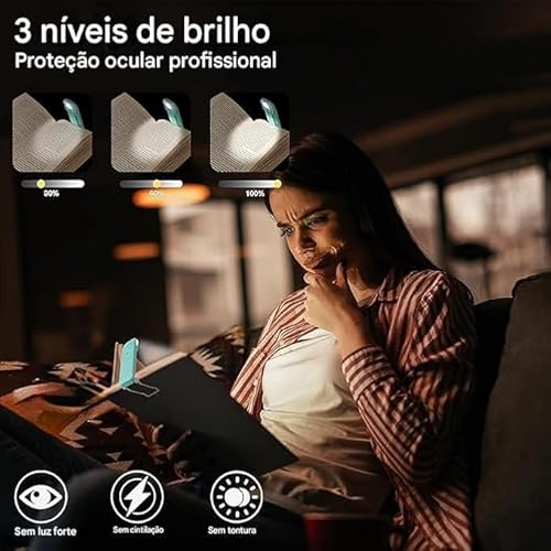 Luz de leitura para livro recarregável, 3 níveis de brilho 90° para crianças, estudantes, lanterna d