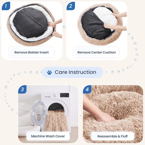 Image of JOLLYVOGUE Calming Washable Dog Bed Medium Size Dog, 31 Inch Donut Medium Dog Bed with Removable Cover, Anti-Slip Round Fluffy Faux Fur Bed, Fits up to 45 lbs Pets, Camel