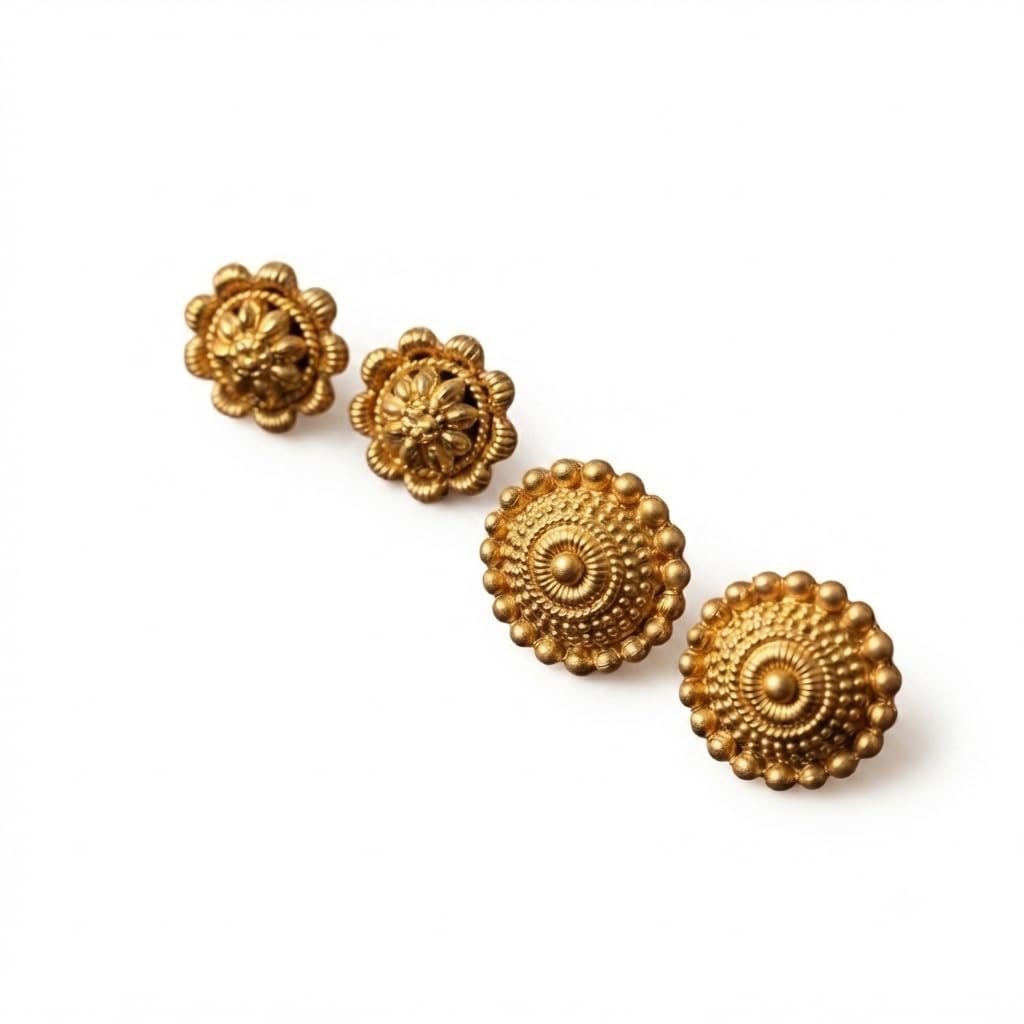 Traditional Gold Plated Stud Earrings Combo for Women | Floral & Antique Round Design Earrings Set | Ethnic Earrings (Pack of 2)-image-16